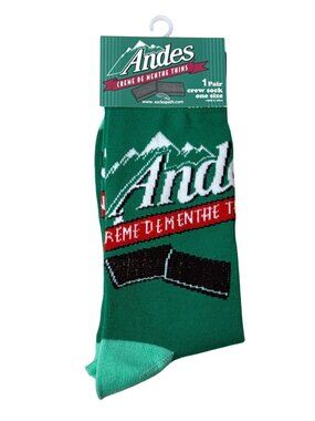 Andes Mints Crew Socks Green Candy Novelty Gift Mens 6-12 NWT